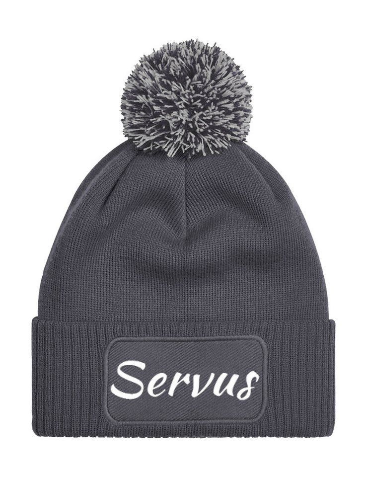 Youth Designz Beanie Unisex Strick Bommel Beanie Mütze mit Servus Aufdruck mit lustigem Spruch für Damen und Herren von Youth Designz