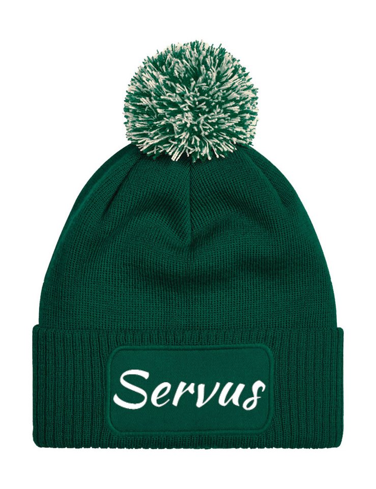 Youth Designz Beanie Unisex Strick Bommel Beanie Mütze mit Servus Aufdruck mit lustigem Spruch für Damen und Herren von Youth Designz
