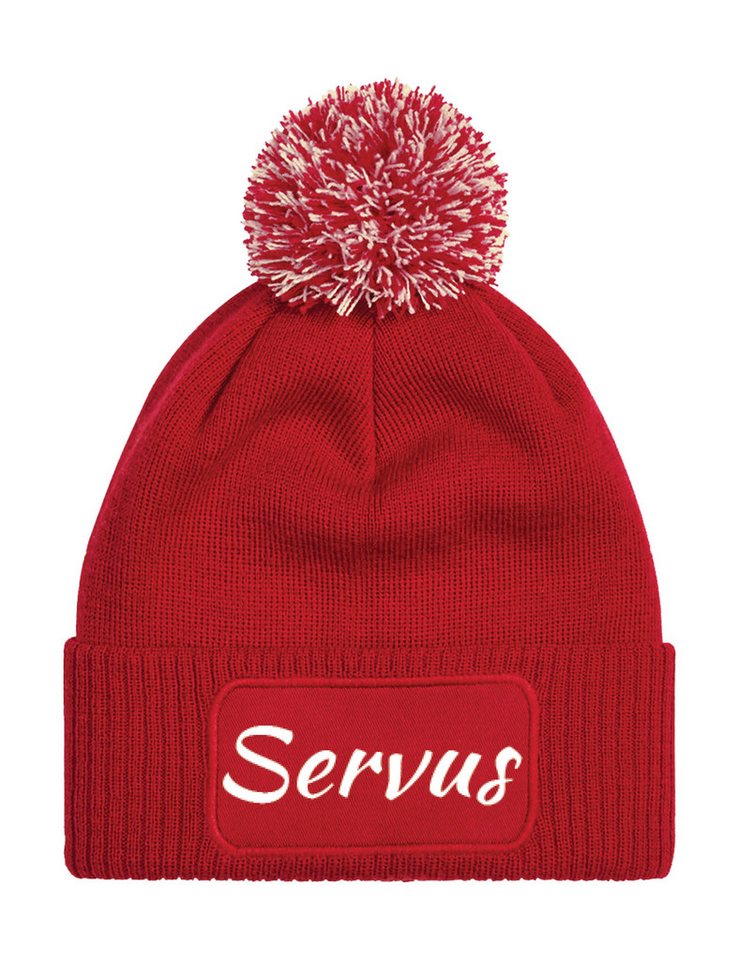 Youth Designz Beanie Unisex Strick Bommel Beanie Mütze mit Servus Aufdruck mit lustigem Spruch für Damen und Herren von Youth Designz