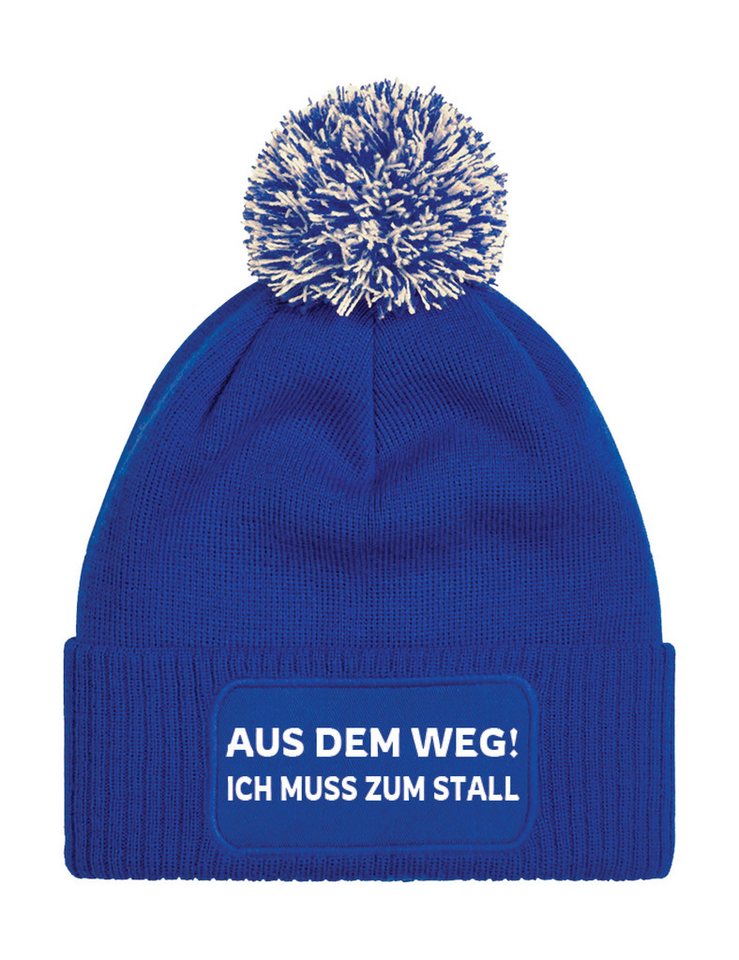 Youth Designz Bommelmütze "Aus dem Weg! Ich muss zum Stall" unisex Beanie Müzte mit lustigen Logo für Damen und Herren von Youth Designz