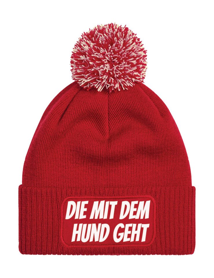 Youth Designz Bommelmütze Damen Strick Bommel Beanie Mütze mit "DIE MIT DEM HUND GEHT" Aufdruck mit lustigem Spruch für Frauen von Youth Designz