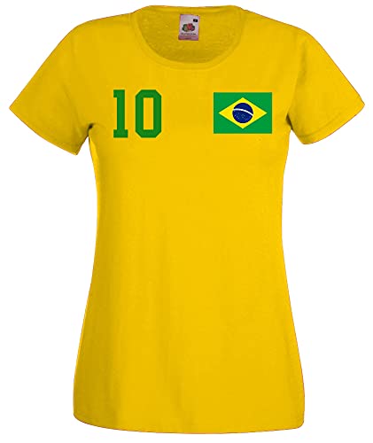Youth Designz Damen T-Shirt Trikot Brasilien mit Wunschname + Nummer - Gelb L von Youth Designz