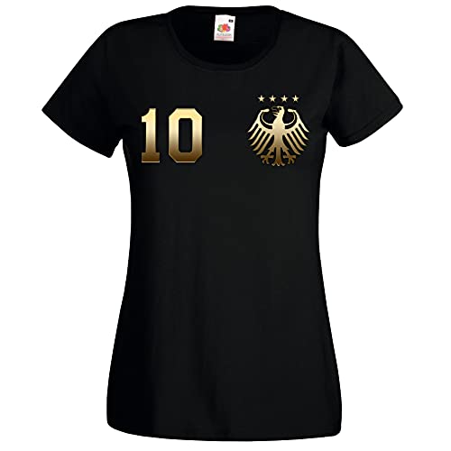 Youth Designz Damen T-Shirt Trikot Deutschland mit Wunschname + Nummer - Gold-Schwarz XL von Youth Designz