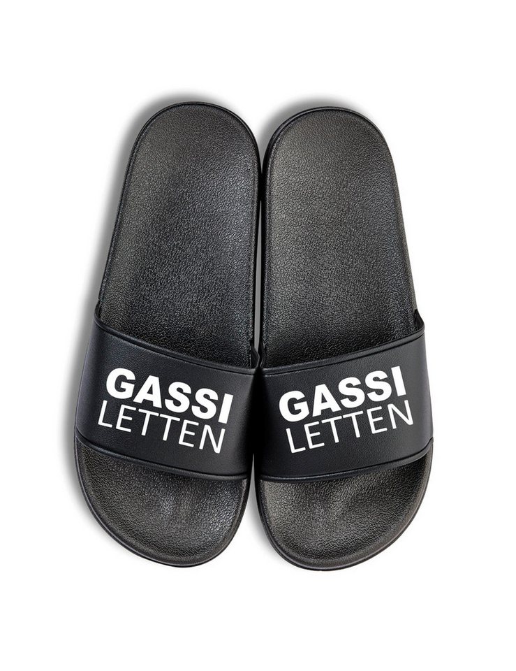 Youth Designz Herren Damen Badelatschen "Gassi Letten" Fun-Print lustig Geschenk Badeschuh mit witzigen Aufdruck für Männer und Frauen um Ein Statement zu setzen von Youth Designz