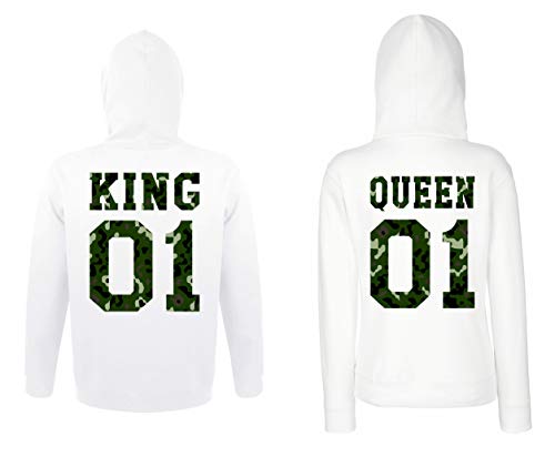 Youth Designz Herren Damen King Queen Pullover Pärchen - Damen Hoodie Camouflage-Weiß Gr. M von Youth Designz