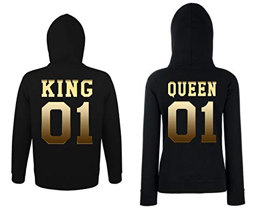 Youth Designz Herren Damen King Queen Pullover Pärchen - Damen Hoodie Gold-Schwarz Gr. L von Youth Designz