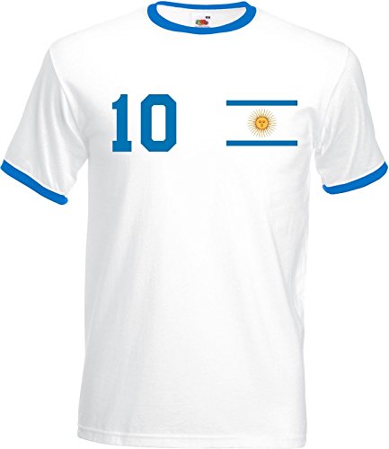 Youth Designz Herren T-Shirt Trikot Argentinien mit Wunschname + Nummer - Weiß S von Youth Designz