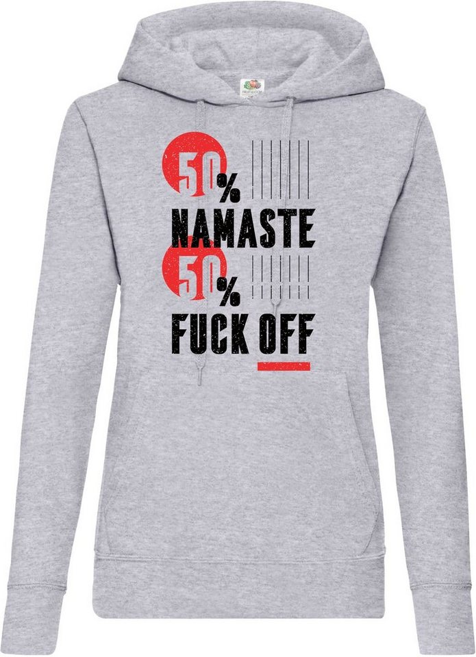 Youth Designz Kapuzenpullover "50% Namaste / 50% F**k Off" Damen Hoodie Pullover mit trendigem Frontprint von Youth Designz