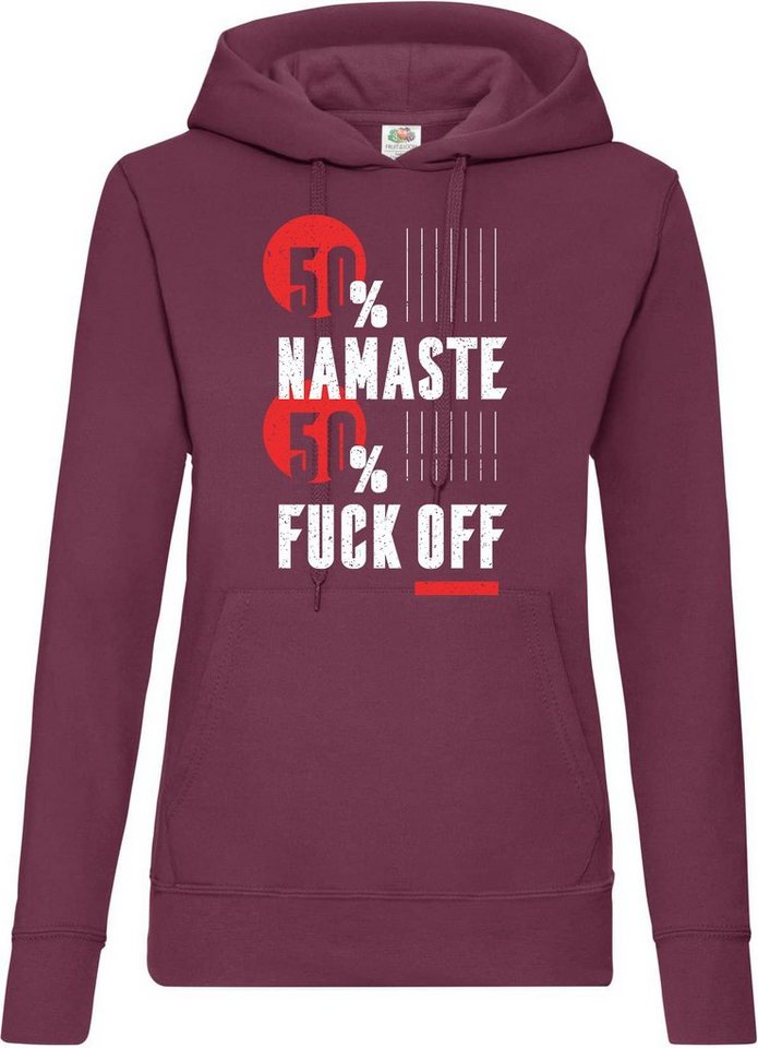 Youth Designz Kapuzenpullover "50% Namaste / 50% F**k Off" Damen Hoodie Pullover mit trendigem Frontprint von Youth Designz