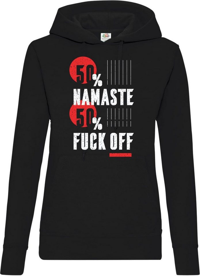 Youth Designz Kapuzenpullover "50% Namaste / 50% F**k Off" Damen Hoodie Pullover mit trendigem Frontprint von Youth Designz