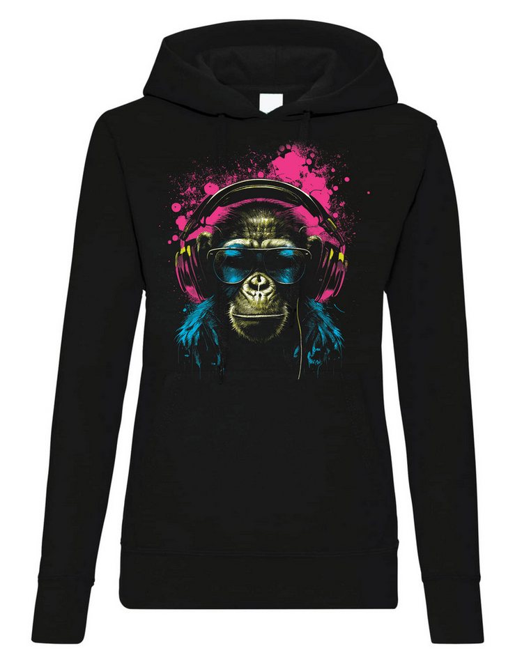 Youth Designz Kapuzenpullover Affe Headset Damen Hoodie Fun-Print Pullover mit Kapuze mit lustigem Print von Youth Designz