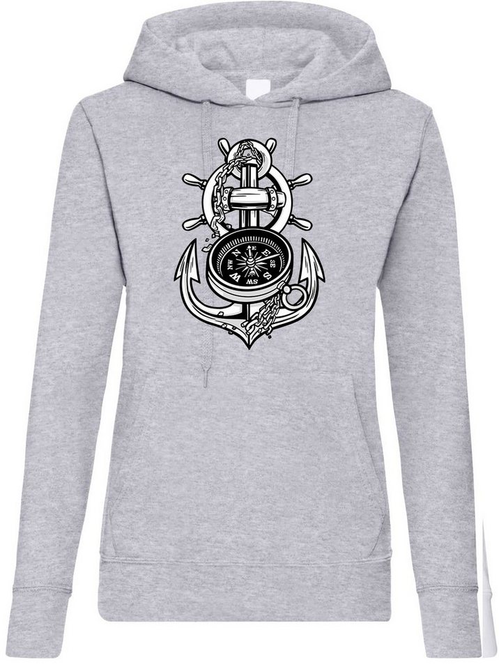 Youth Designz Kapuzenpullover Anker Kompass Damen Hoodie Pullover mit trendigem Frontprint von Youth Designz