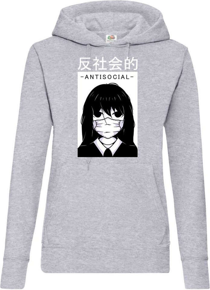 Youth Designz Kapuzenpullover Anti Social Damen Hoodie Pullover mit Trendigem Japan Frontdruck von Youth Designz