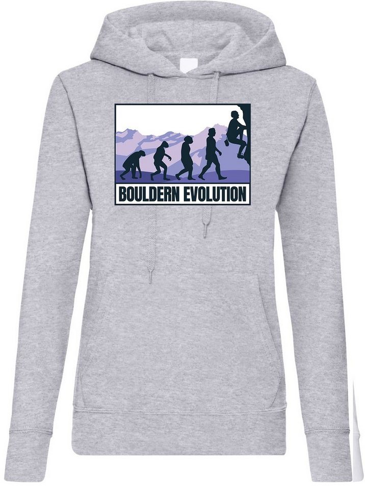 Youth Designz Kapuzenpullover Bouldern Evolution Damen Hoodie Pullover mit trendigem Frontprint von Youth Designz