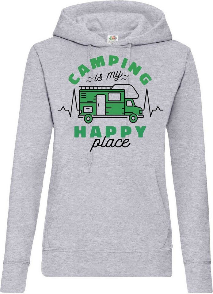 Youth Designz Kapuzenpullover Camping is my Happy Place Damen Hoodie Pullover mit Trendigem Camper Frontdruck von Youth Designz