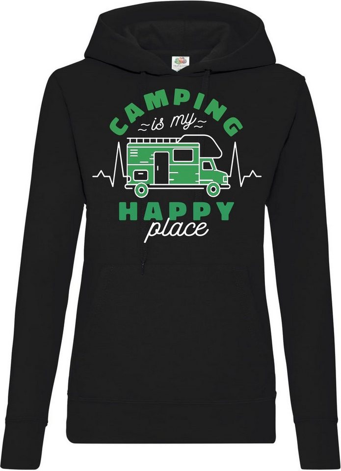 Youth Designz Kapuzenpullover Camping is my Happy Place Damen Hoodie Pullover mit Trendigem Camper Frontdruck von Youth Designz