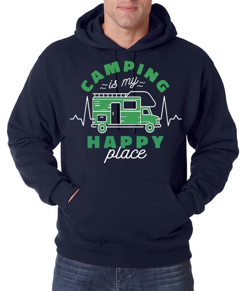 Youth Designz Kapuzenpullover Camping is my Happy Place Herren Hoodie Pullover mit Trendigem Camper Print von Youth Designz