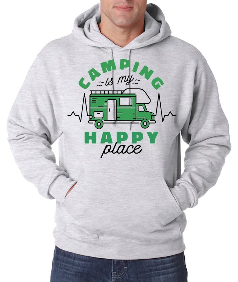 Youth Designz Kapuzenpullover Camping is my Happy Place Herren Hoodie Pullover mit Trendigem Camper Print von Youth Designz