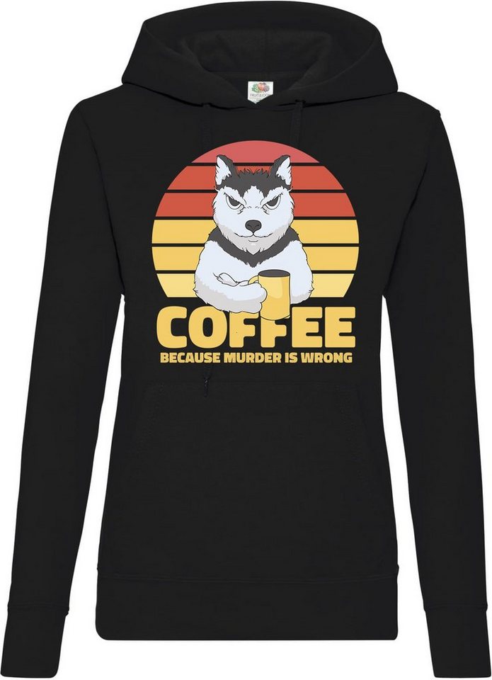 Youth Designz Kapuzenpullover Coffee, Because Murder Is Wrong Damen Hoodie Pullover mit lustigem Hund Frontprint von Youth Designz