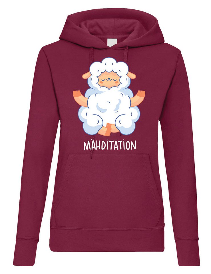 Youth Designz Kapuzenpullover Damen Hoodie Pullover Mähditation mit Schaf zum Entspannen mit modischem Print von Youth Designz