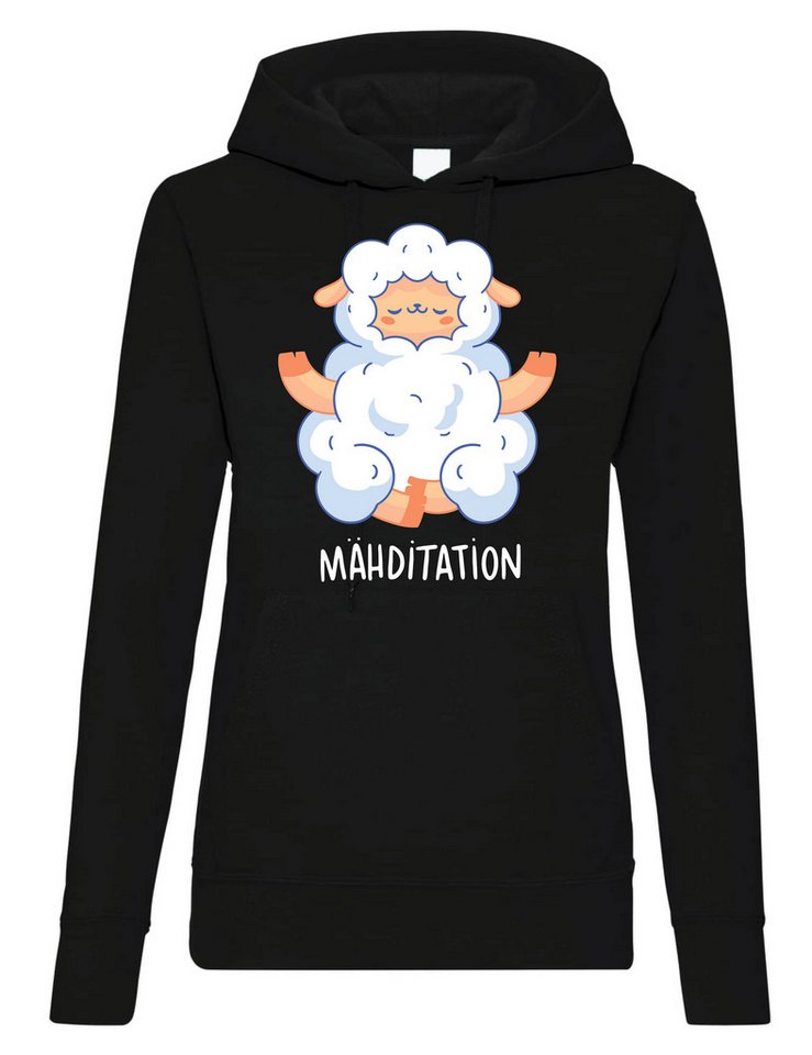 Youth Designz Kapuzenpullover Damen Hoodie Pullover Mähditation mit Schaf zum Entspannen mit modischem Print von Youth Designz