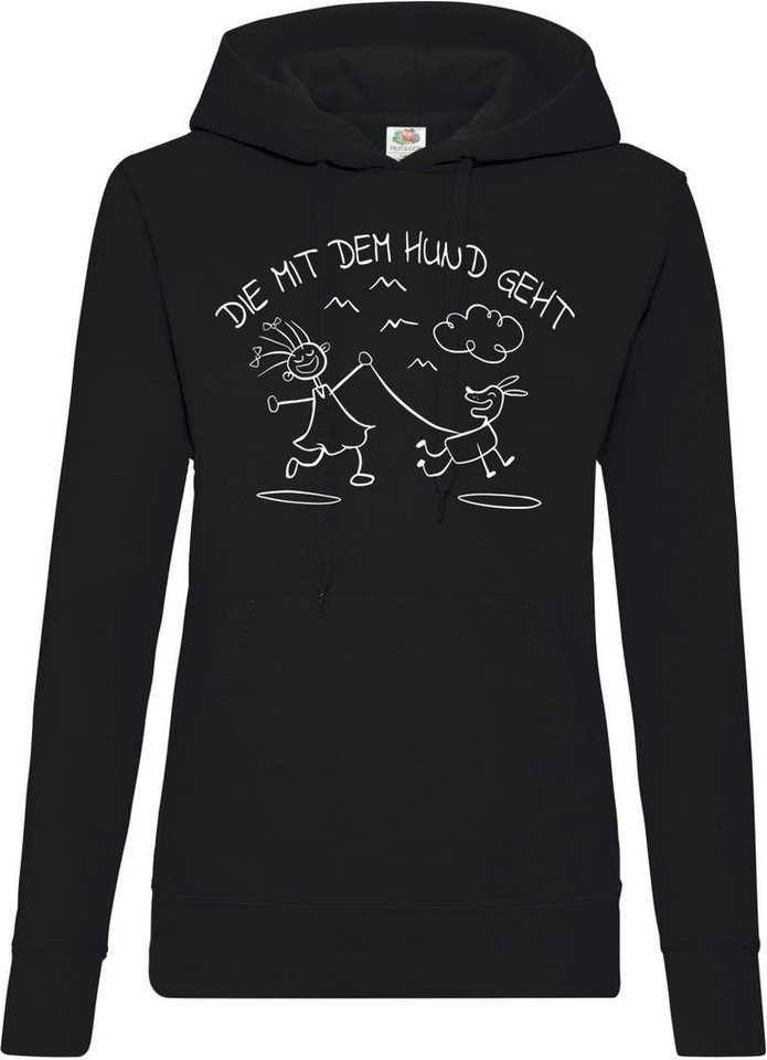 Youth Designz Kapuzenpullover Die Mit Dem Hund Geht Damen Hoodie Pullover mit trendigem Frontprint von Youth Designz