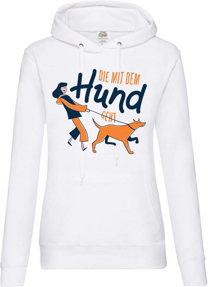 Youth Designz Kapuzenpullover Die Mit Dem Hund Geht Damen Hoodie Pullover mit trendigem Frontprint von Youth Designz