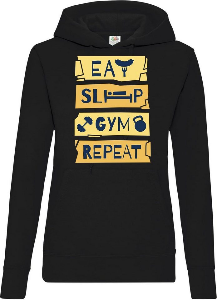 Youth Designz Kapuzenpullover Eat Sleep Gym Repeat Damen Hoodie Pullover mit Trendigem Fitness Frontdruck von Youth Designz