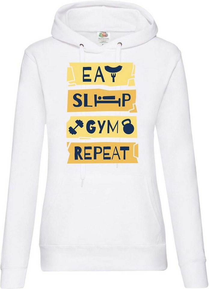 Youth Designz Kapuzenpullover Eat Sleep Gym Repeat Damen Hoodie Pullover mit Trendigem Fitness Frontdruck von Youth Designz