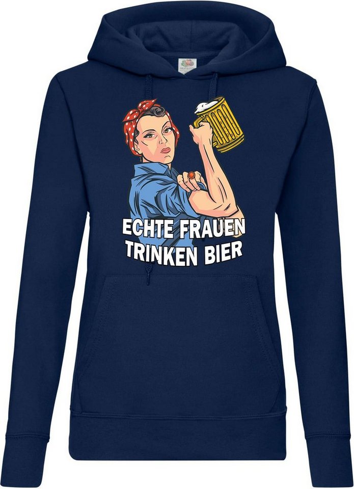 Youth Designz Kapuzenpullover Echte Frauen Trinken Bier Damen Hoodie Pullover mit lustigem Vintage Frontprint von Youth Designz
