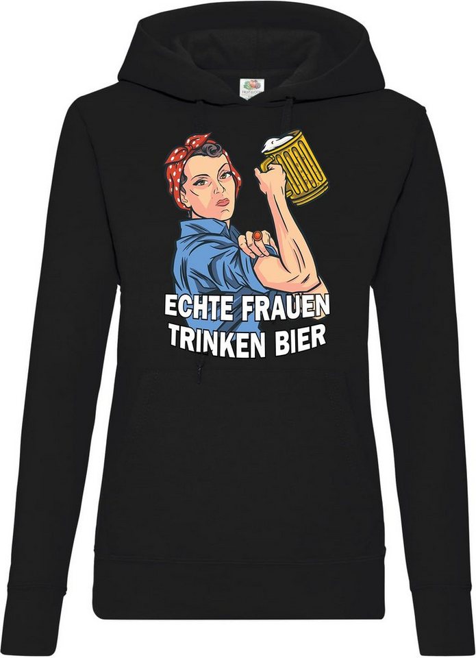 Youth Designz Kapuzenpullover Echte Frauen Trinken Bier Damen Hoodie Pullover mit lustigem Vintage Frontprint von Youth Designz