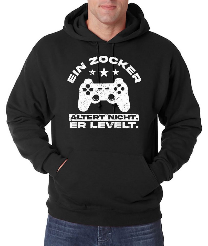 Youth Designz Kapuzenpullover Ein Zocker altert nicht, er LEVELT! Herren Hoodie Pullover mit Controller Frontprint von Youth Designz