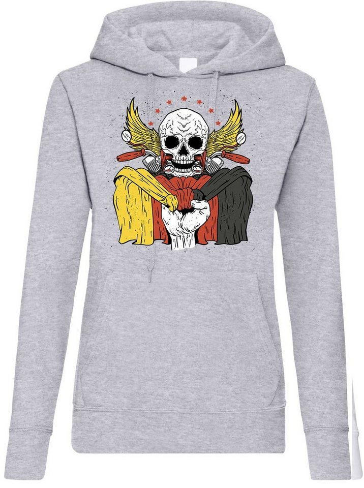 Youth Designz Kapuzenpullover German Biker Skull Damen Hoodie mit lustigem Logo Aufdruck von Youth Designz