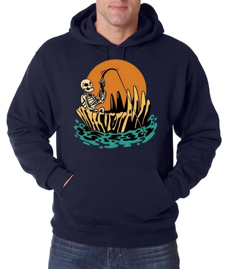 Youth Designz Kapuzenpullover Halloween Herren Hoodie Pullover Horror Skelett Fischer Fun-Look mit Trendigem Angler Frontdruck Youth Designz Kapuzenpullover Halloween Herren Hoodie Pullover Horror Skelett Fischer Fun-Look mit Trendigem Angler Frontdruck von Youth Designz