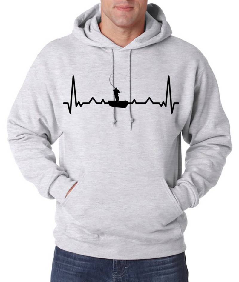 Youth Designz Kapuzenpullover Heartbeat Angeln Herren Hoodie Pullover mit Trendigem Angler Frontdruck von Youth Designz