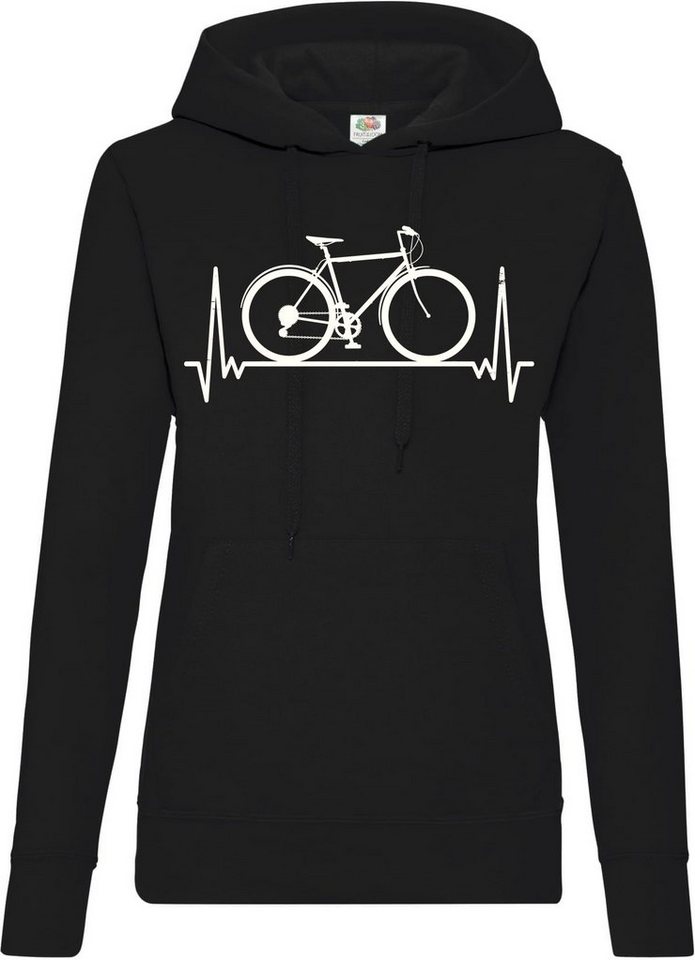 Youth Designz Kapuzenpullover Heartbeat Fahrrad Damen Hoodie Pullover mit Trendigem Bike Frontdruck von Youth Designz