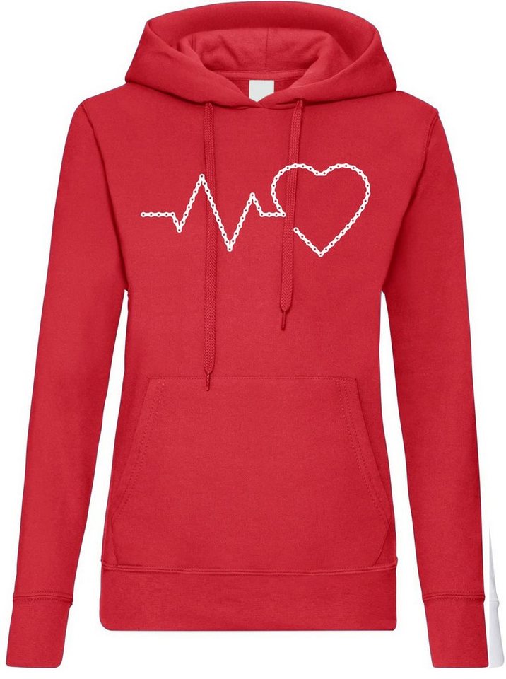 Youth Designz Kapuzenpullover Heartbeat Fahrradkette Damen Hoodie Pullover mit trendigem Frontprint von Youth Designz