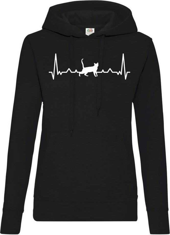 Youth Designz Kapuzenpullover Heartbeat Katze Damen Hoodie Pullover mit trendigem Frontprint von Youth Designz