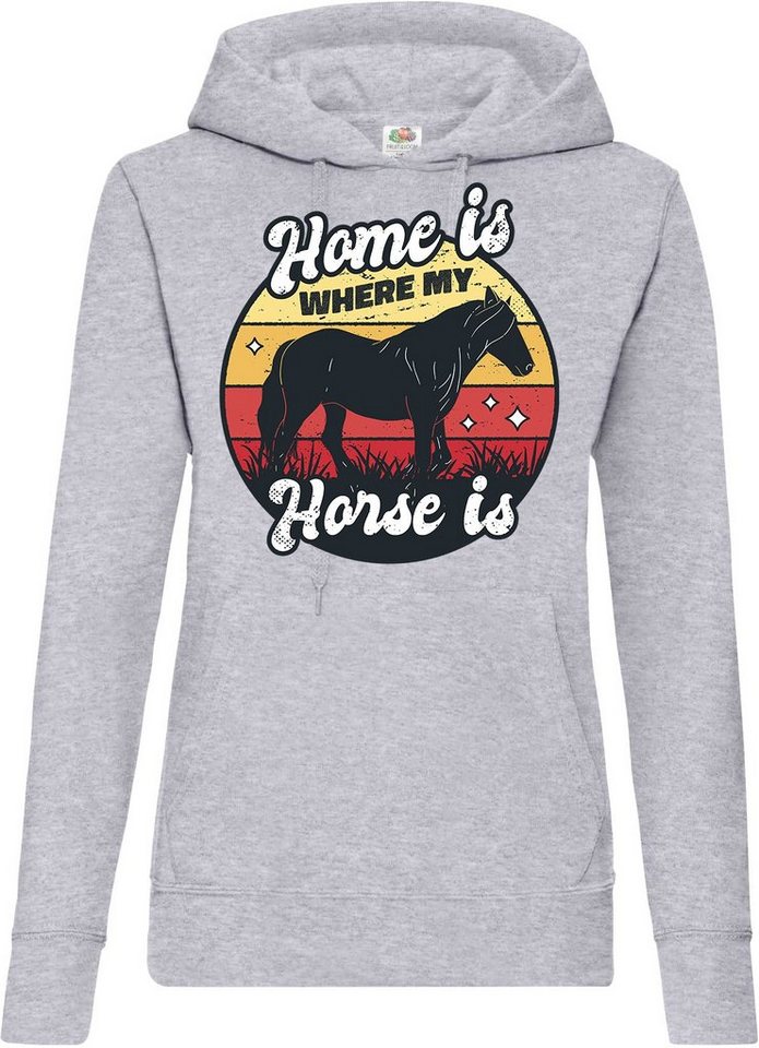 Youth Designz Kapuzenpullover Home Is Where My Horse Is Damen Hoodie Pullover mit trendigem Frontprint von Youth Designz