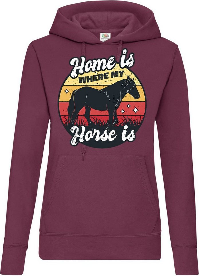 Youth Designz Kapuzenpullover Home Is Where My Horse Is Damen Hoodie Pullover mit trendigem Frontprint von Youth Designz