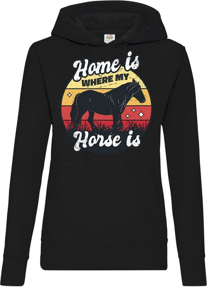 Youth Designz Kapuzenpullover Home Is Where My Horse Is Damen Hoodie Pullover mit trendigem Frontprint von Youth Designz