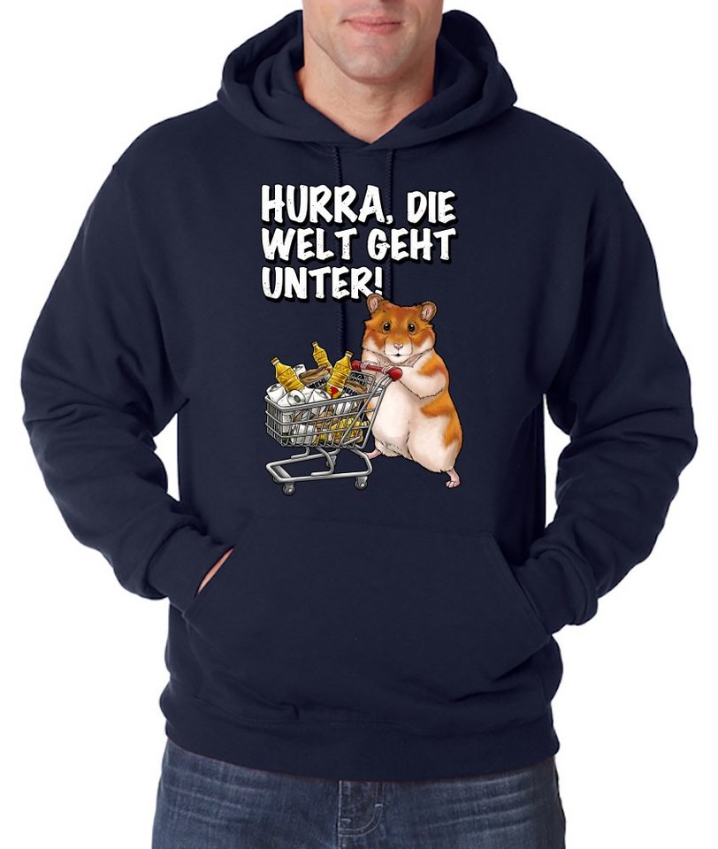 Youth Designz Kapuzenpullover Hurra Die Welt Geht Unter Herren Hoodie Pullover mit lustigem Hamster Frontprint von Youth Designz