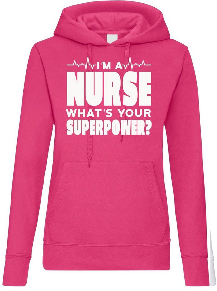 Youth Designz Kapuzenpullover I´m A Nurse, What´s Your Superpower?" Damen Hoodie Pullover mit lustigem Frontprint" von Youth Designz