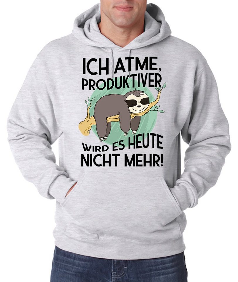 Youth Designz Kapuzenpullover Ich Atme, Produktiver wird es heute nicht mehr Herren Hoodie Pullover mit lustigem Faultier Frontprint von Youth Designz