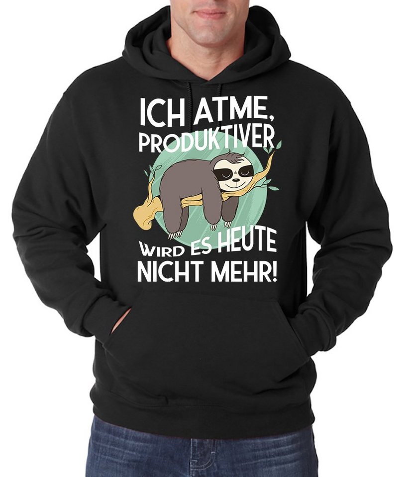 Youth Designz Kapuzenpullover Ich Atme, Produktiver wird es heute nicht mehr Herren Hoodie Pullover mit lustigem Faultier Frontprint von Youth Designz