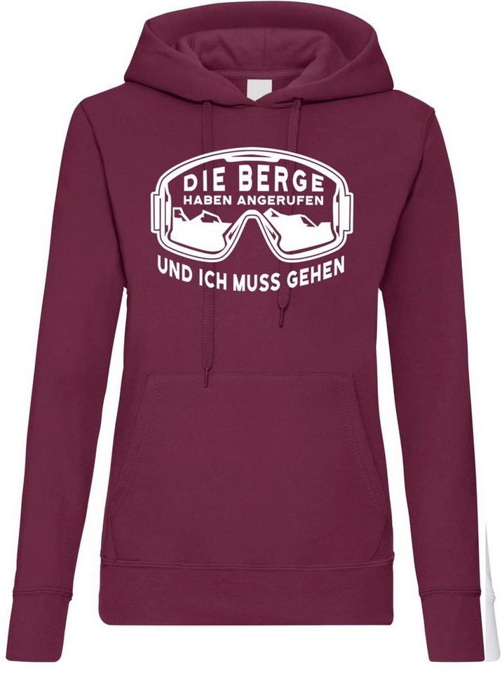Youth Designz Kapuzenpullover Ich Muss Zu Den Bergen Damen Hoodie Pullover mit trendigem Frontprint von Youth Designz