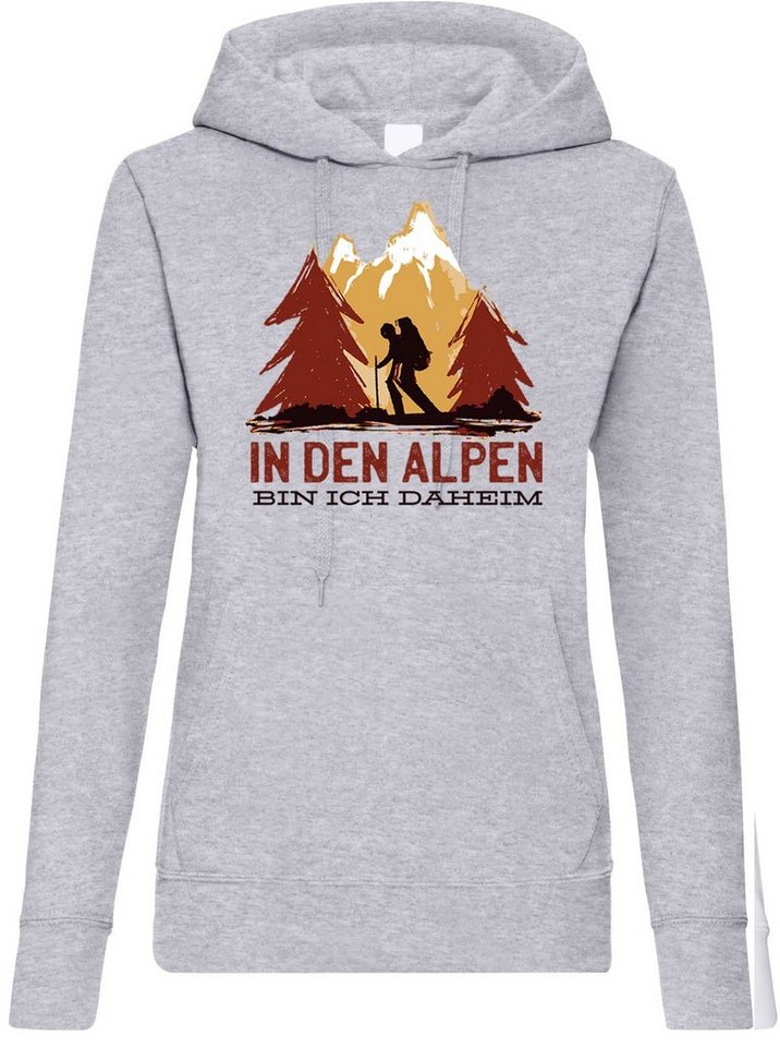 Youth Designz Kapuzenpullover In Den Alpen Bin Ich Daheim Damen Hoodie Pullover mit trendigem Frontprint von Youth Designz