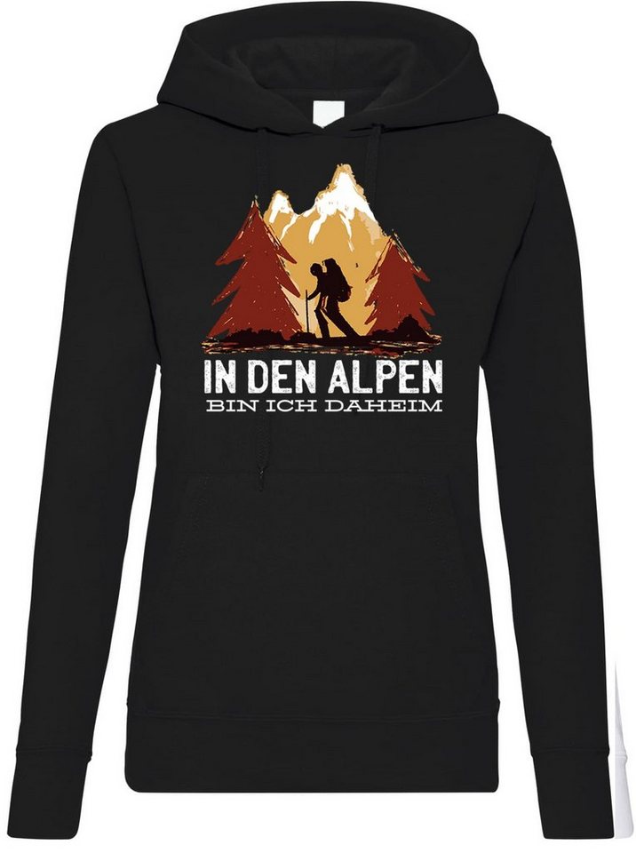 Youth Designz Kapuzenpullover In Den Alpen Bin Ich Daheim Damen Hoodie Pullover mit trendigem Frontprint von Youth Designz