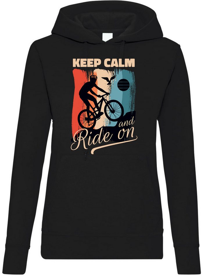 Youth Designz Kapuzenpullover Keep Calm Fahrrad Damen Hoodie Pullover mit modischem Frontprint von Youth Designz