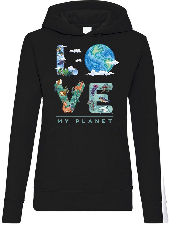 Youth Designz Kapuzenpullover LOVE MY PLANET Damen Hoodie Pullover mit trendigem Frontprint von Youth Designz